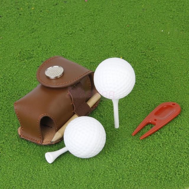 2017 Mini Portable Leather Clip On Golf Ball Holder Pouch Bag Hold 2