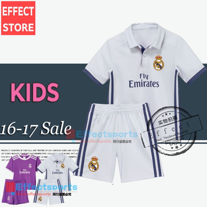 2017 2016 Real Madrid Kids Soccer Jersey Youth Child Kit 16/17 Ronaldo