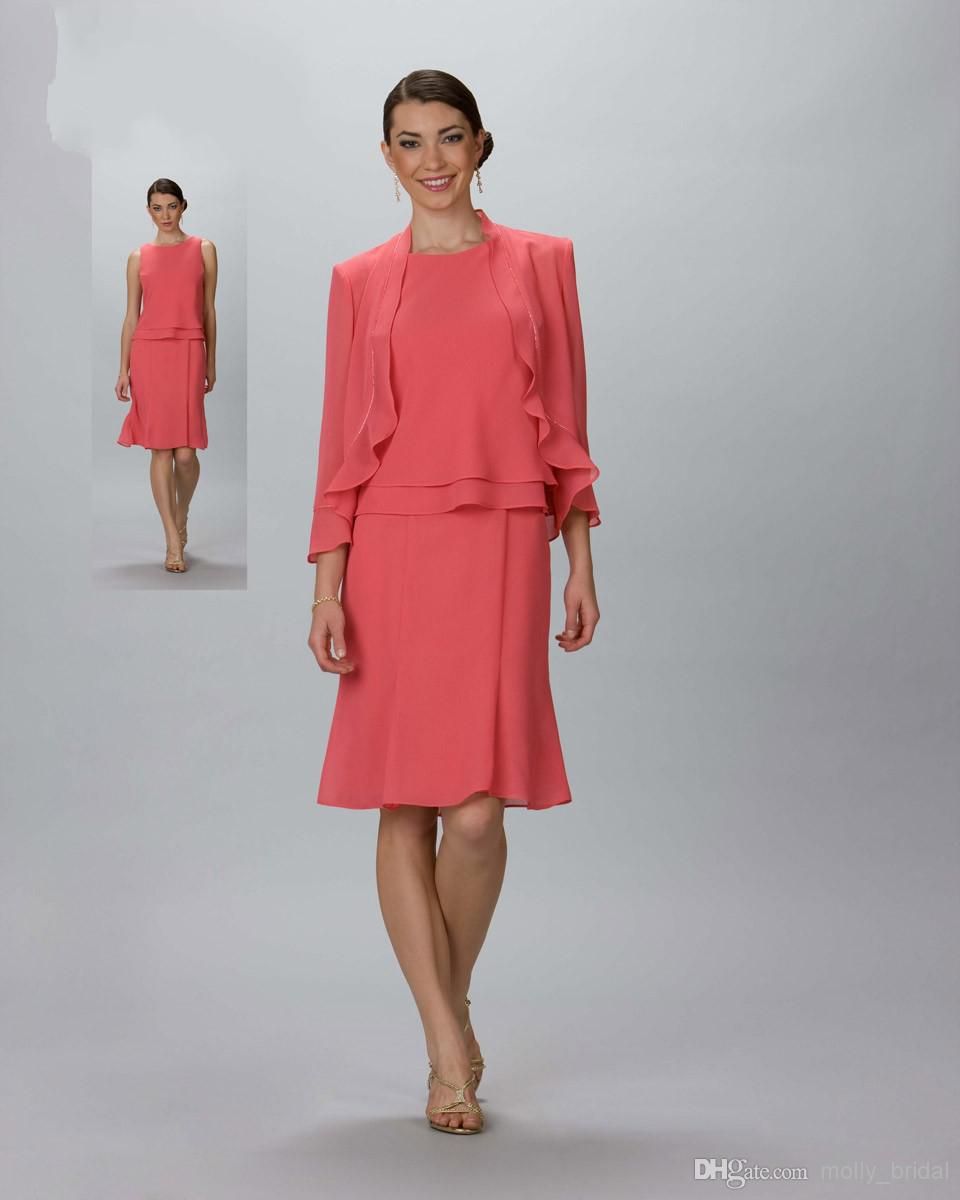 New Design Coral Mother Of Bride Dresses With Jacket 2016 Cheap Price