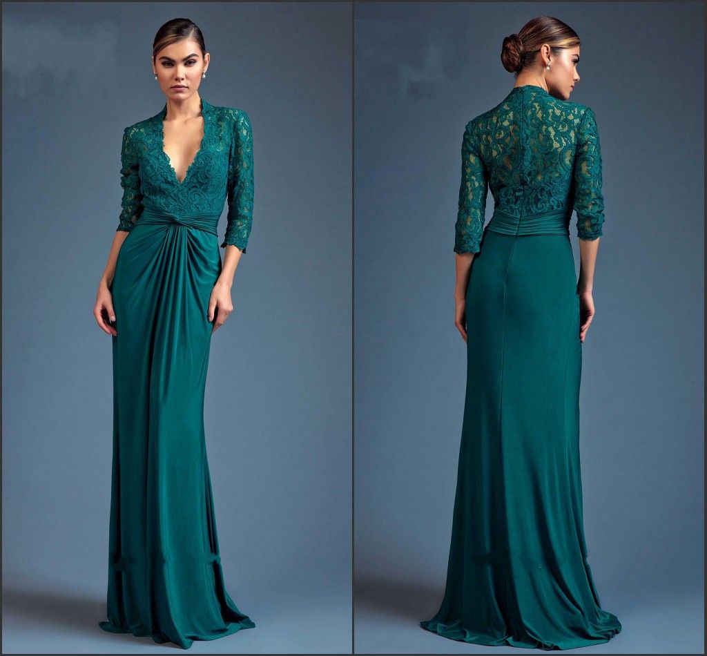 Teal V Neck Cheap Mother Of The Bride Groom Dresses 2016 With Illusion