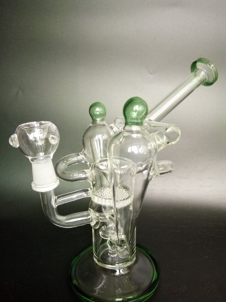 2017 Green Bongs Recycler Glass Bong Double Chamber Oil Rigs Glass
