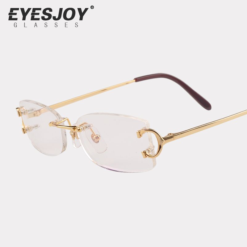 Eyeglasses Metal Glasses Rimless Frame For Men Women Gold ...