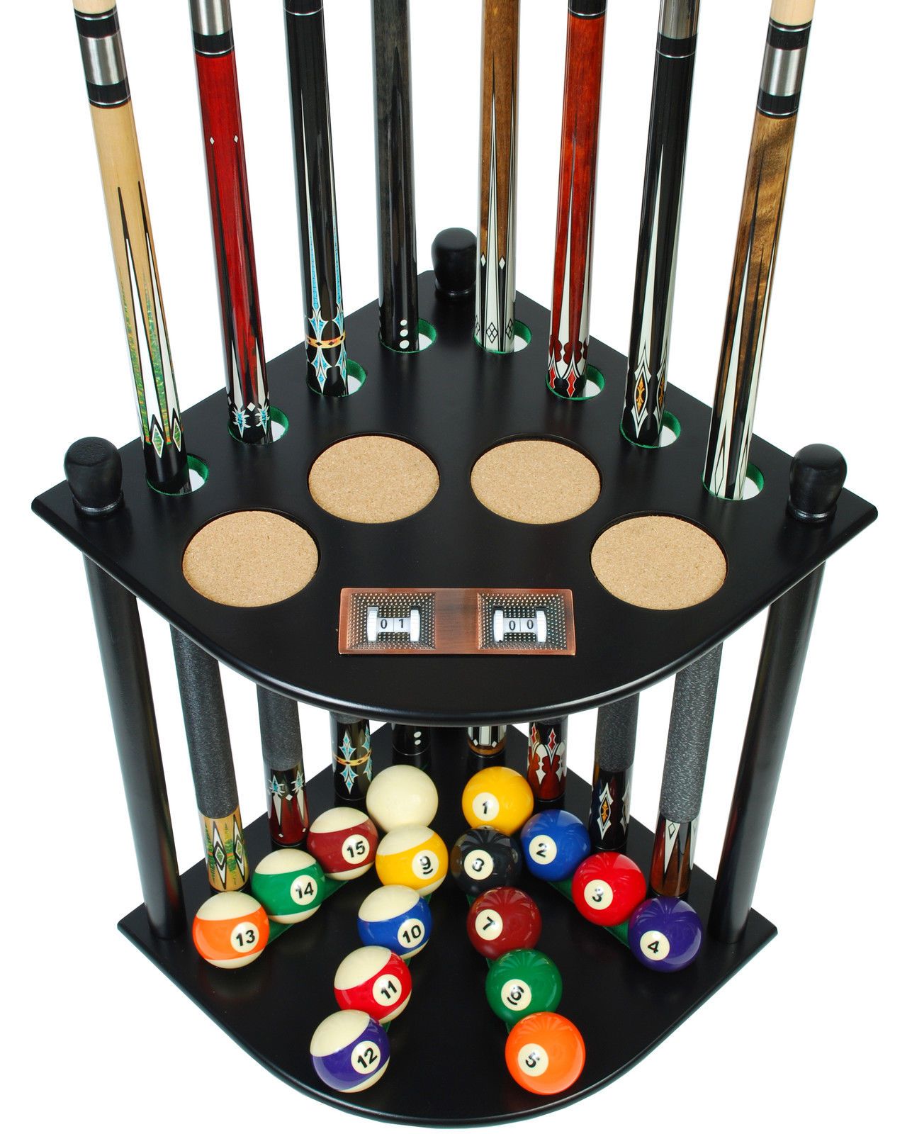 2017 Cue Rack Only 8 Pool Billiard Stick & Ball Floor Stand Scorer Black Finish From