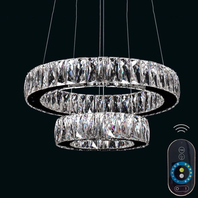 Dimmable Led Crystal Chandeliers Glass Pendant Lamp Round Ring
