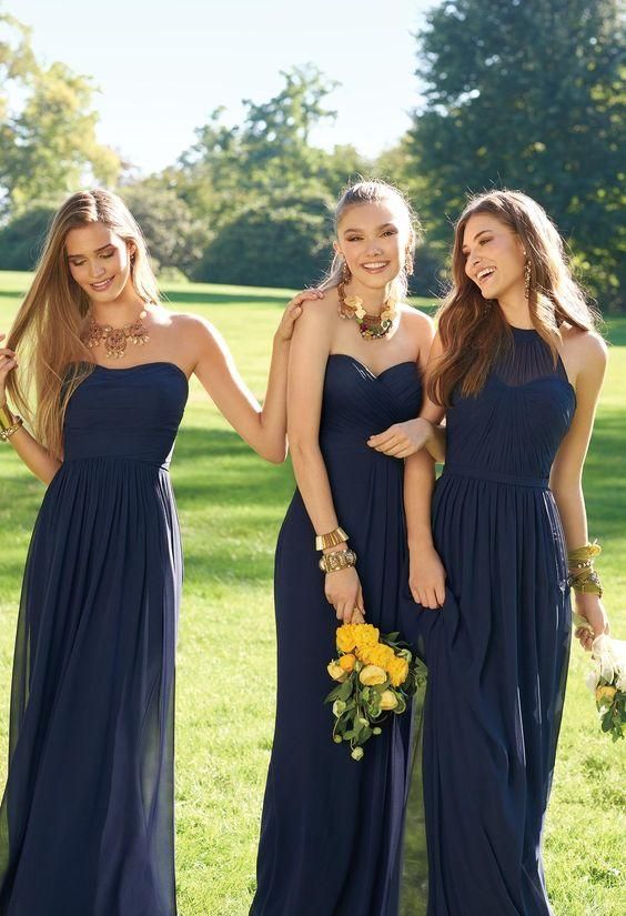 2016 Hot Sale Navy Blue Bridesmaid Dresses Long Chiffon Vintage Cheap