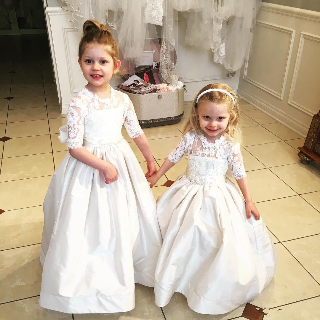 Lovely Lace Flower Girl Dresses For Weddings A Line Floor Length Cap