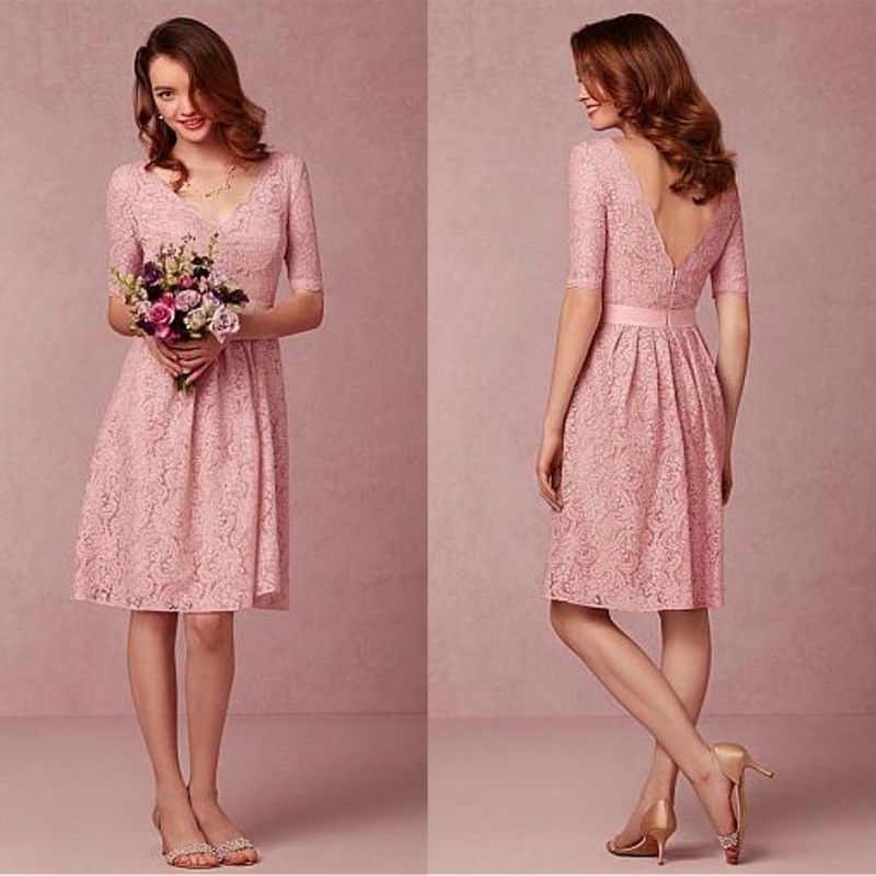 Blush Pink Knee Length Bridesmaid Dresses for Juniors Country Wedding