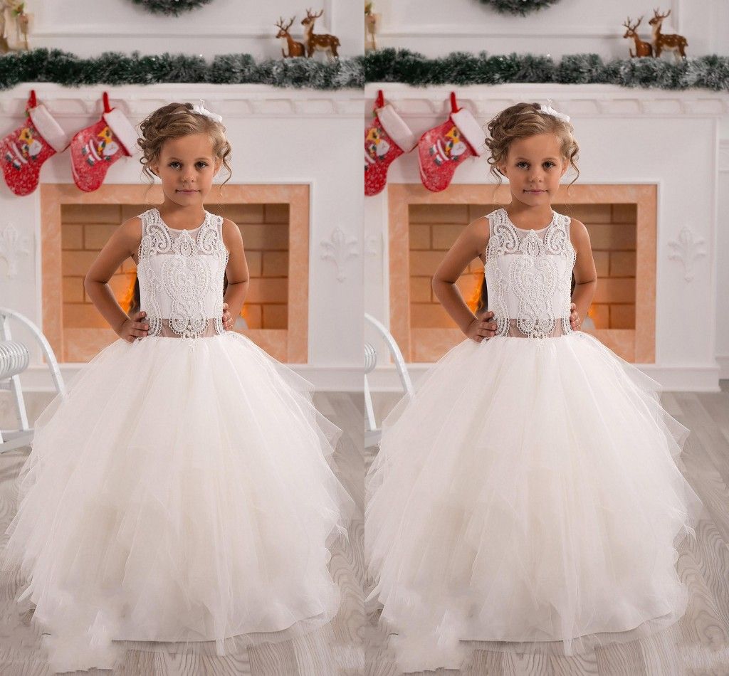 2016 Cheap Flower Girls Dresses For Wedding Jewel Neck Ball Gown Sashes