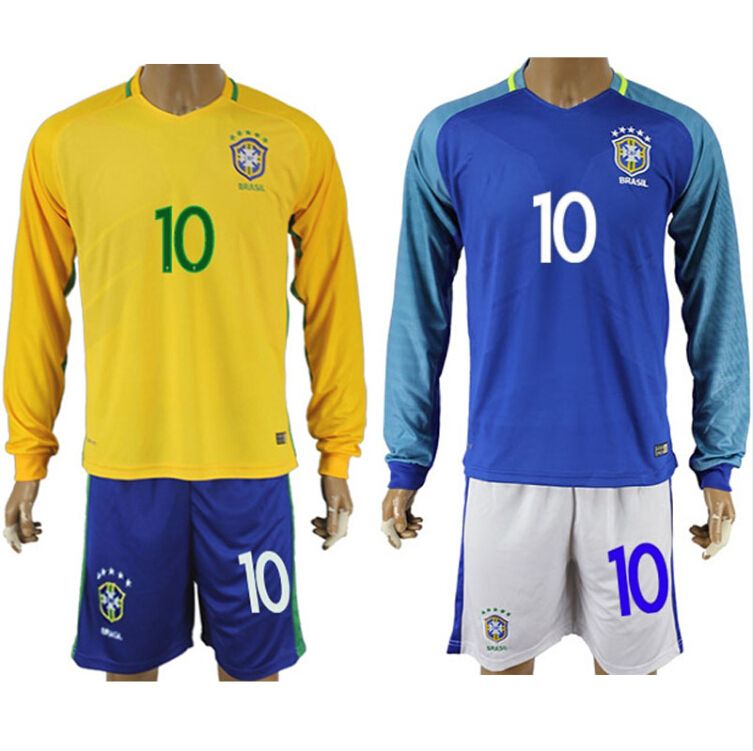 2017 16 17 Brazil Soccer Jerseys Long Sleeve Shirts Sets Neymar Kaka Jesus Barbosa 2016 Home