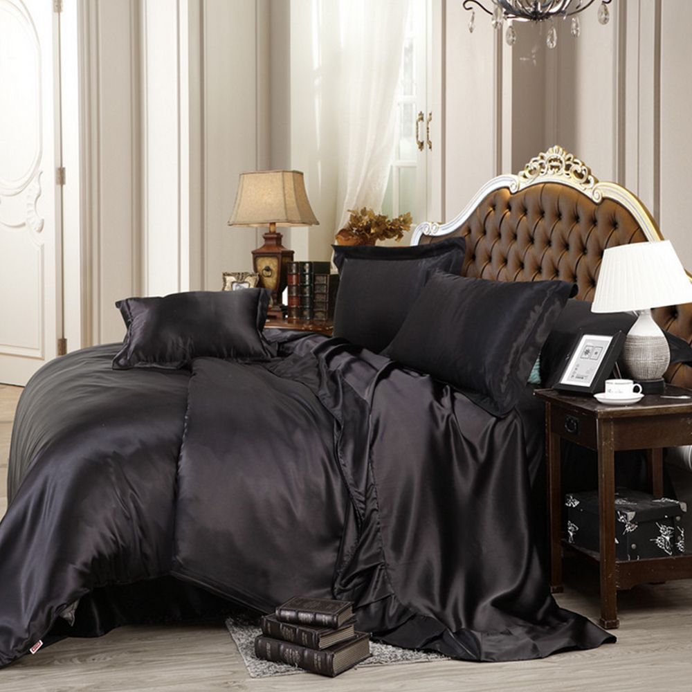 Custom Made Black Luxury Bedding Sets Solid Silk Satin Size Home