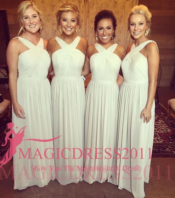2016 Romantic Chiffon Bridesmaid Dresses ALine Criss Cross Straps Pleated Beach Vintage Wedding