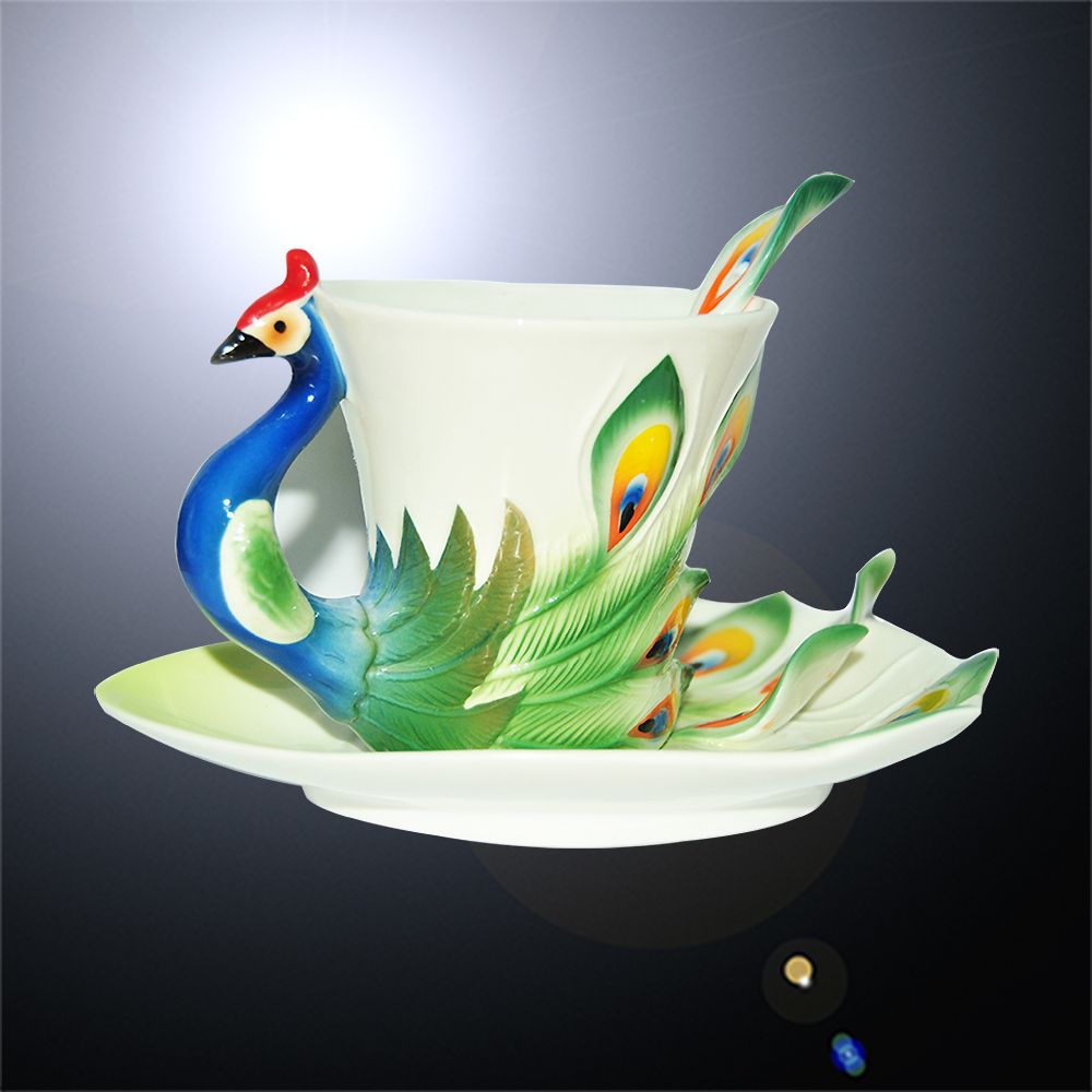 2017 Art Porcelain Ceramic Tea Cup Coffee Mug Peacock Set With Saucer