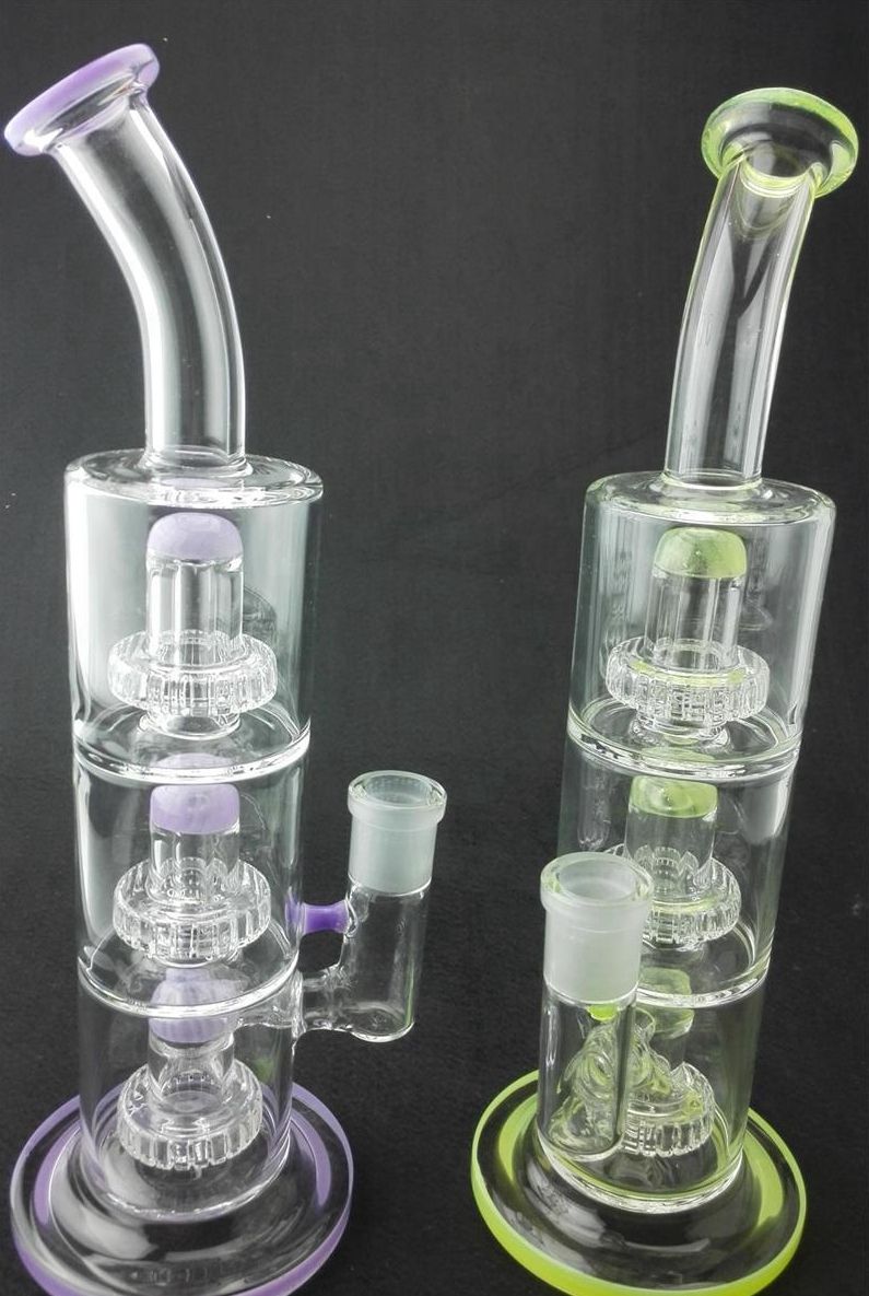 2017 Three Layer Filter Color Glass Bong Purple And Fluorescent Color