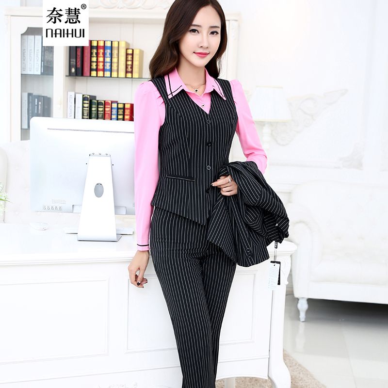 Online Cheap Wholesale 2016 Ladies Office Uniform Style Women Business Striped Suits With Pant