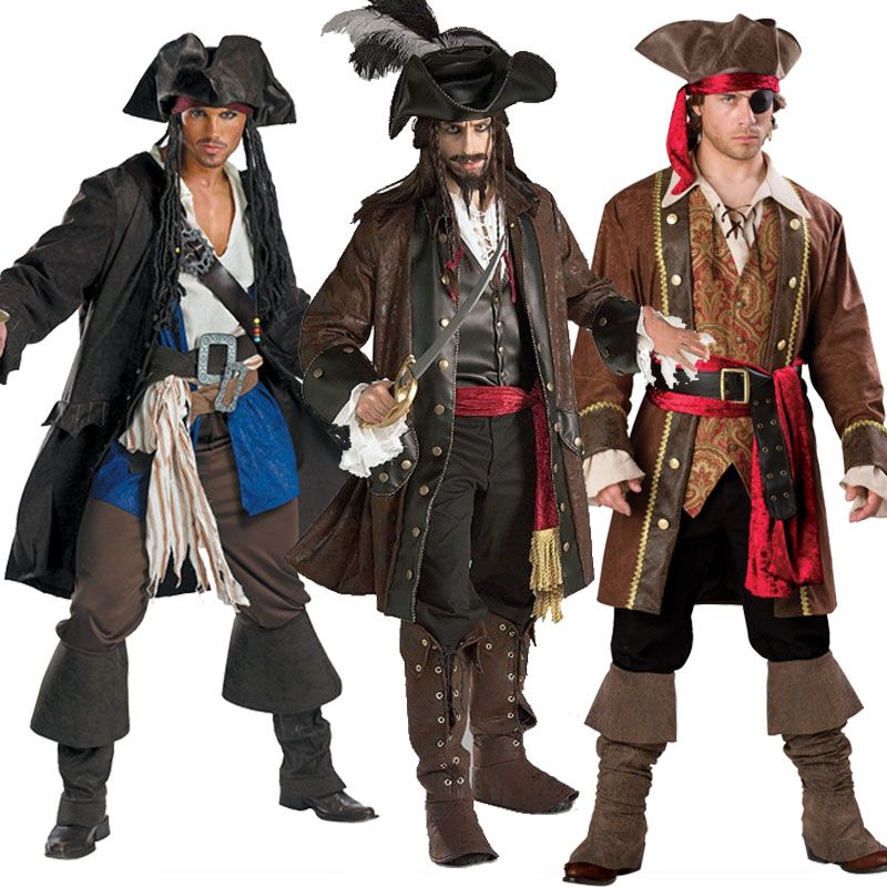 Halloween Adult Caribbean Pirate Cosplay Clothes Men'S Captain Costume