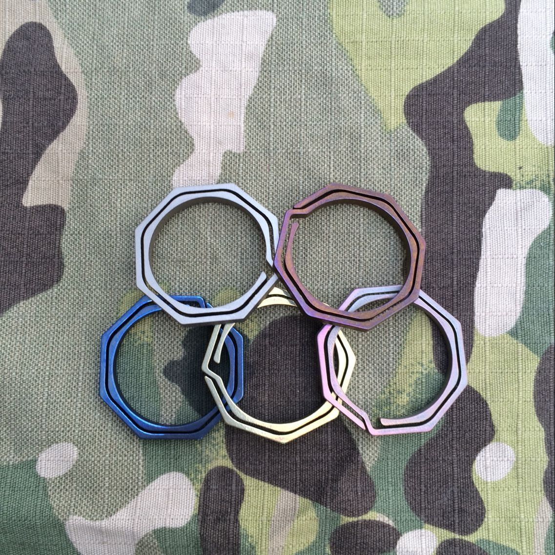 2017 Edc Gear Titanium Alloy Cool Octagonal Key Ring Keychain Tool Lightweight High Elasticity
