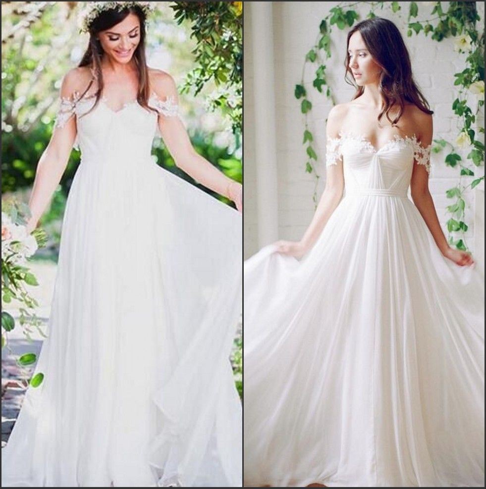 Discount 2016 New Summer Beach Chiffon Wedding Dresses Off The Shoulder