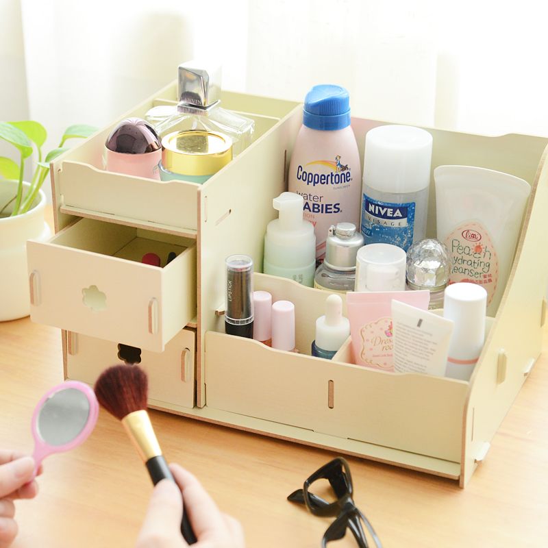 2017 Wholesale Dressing Table Storage Box Wooden Color Desk Top
