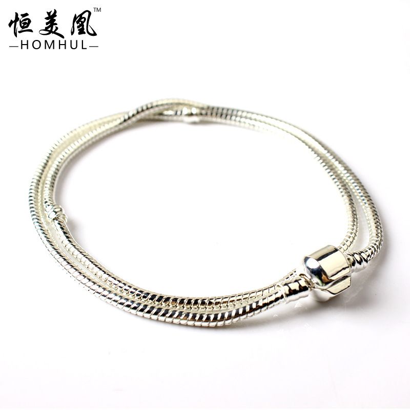 2017 45cm 925 Sterling Silver Pandora Snake Chain Necklace Fit Charm