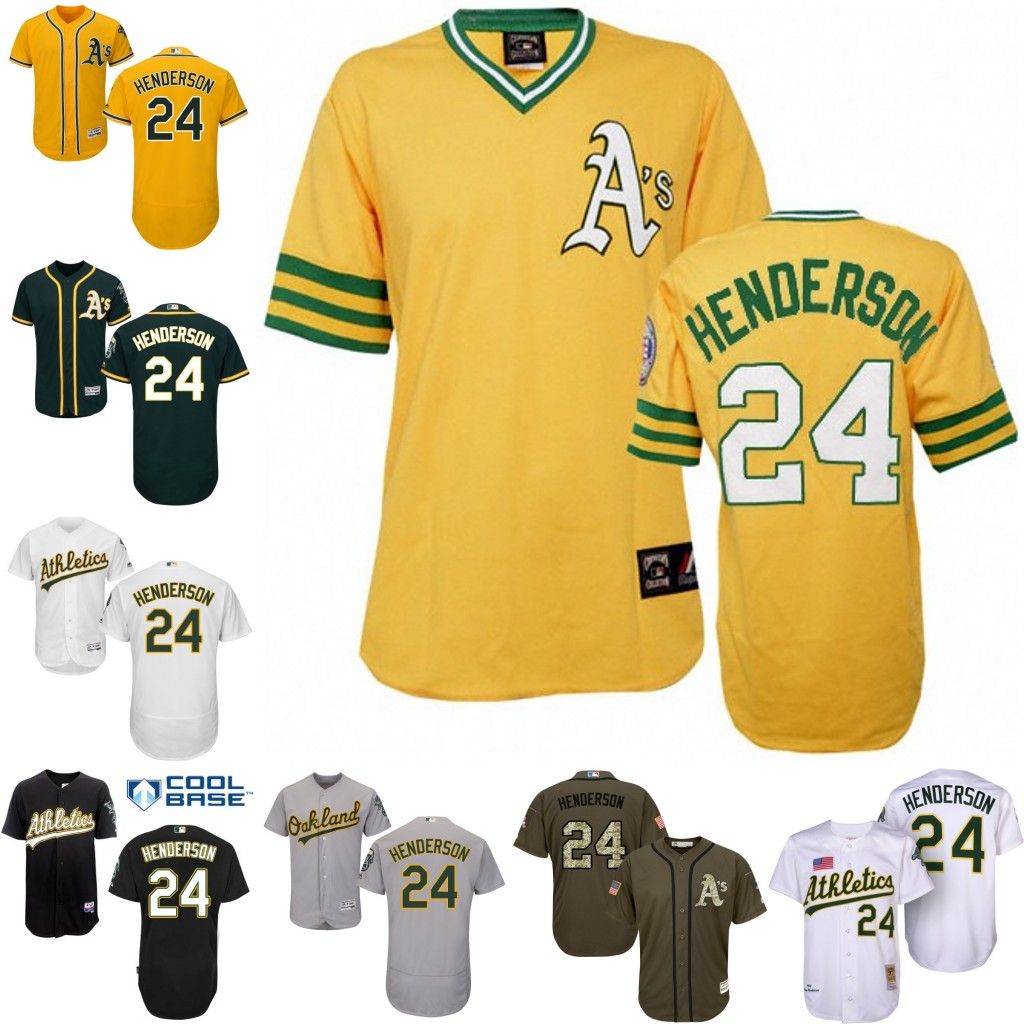 2017 Gold White Grey Green Yellow Throwback Rickey Henderson Authentic