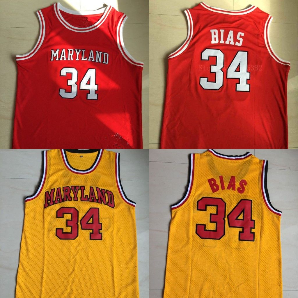 2017 34 Len Bias 1985 Maryland Terps University Jersey Red Yellow Men
