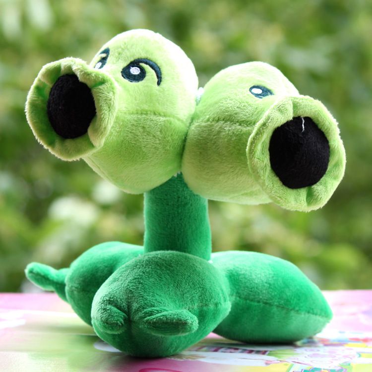 2017 Two Heads Double Twin Repeater Pea Shooter Plush Toy Green Doll