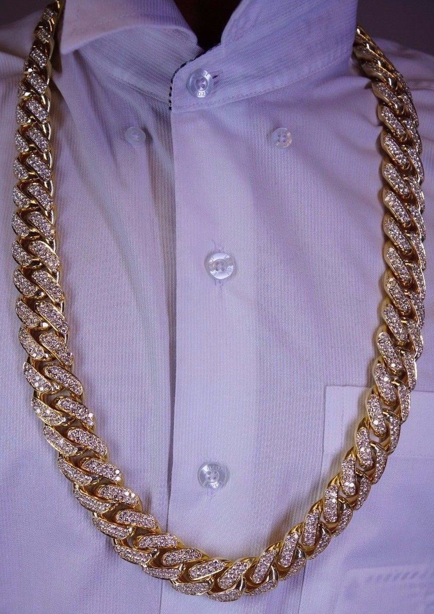 2017 100 Carats Diamond 1 Kilo Solid Yellow Gold Miami Cuban Link Chain