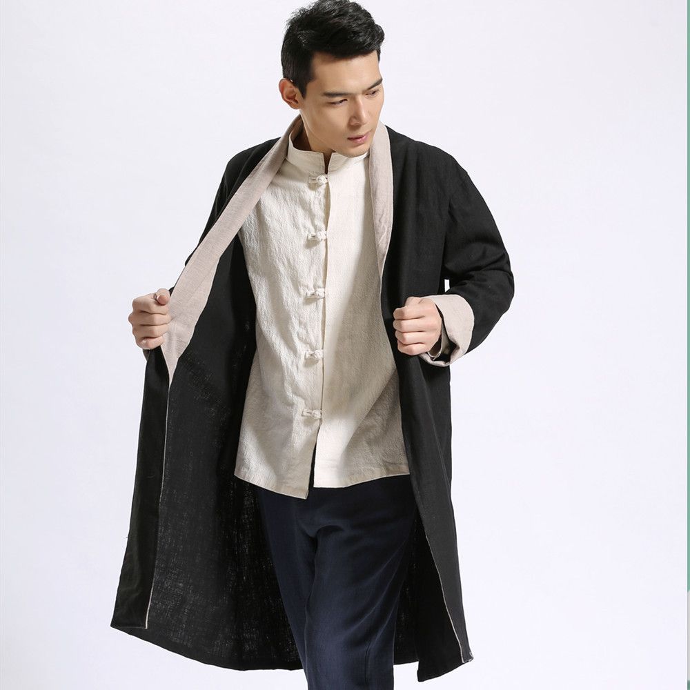 Best Fall 2016 Autumn Men Trench Coat Chinese Style Long Cardigan Coat