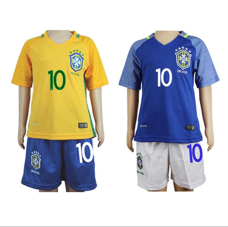 2017 Kids Brazil Soccer Jerseys 2016 Children Youth Shirts Sets Neymar