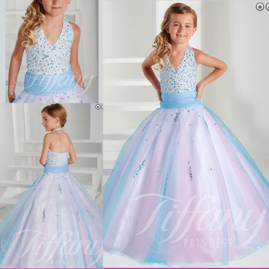 Pink And Blue Flower Girl Dresses For Wedding Ball Gown Floor Length