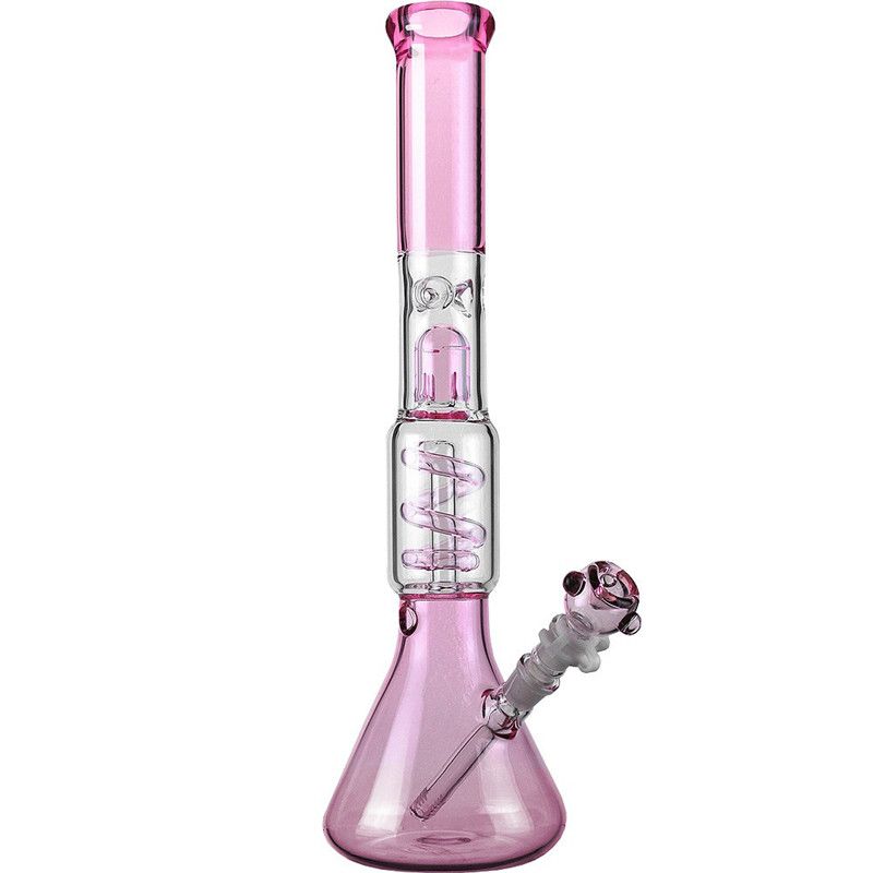 Manufacturer Wholesale Pink Premium Spiral Perc Beaker Base Ice Bong Glass Water Pipe Bongs