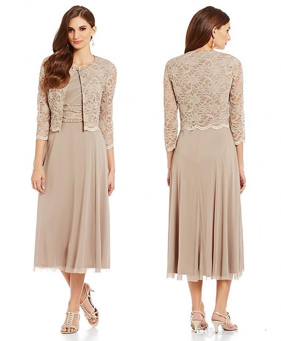 Cheap 2016 Tea Length Mother Of The Bride Dresses With Jackets Lace