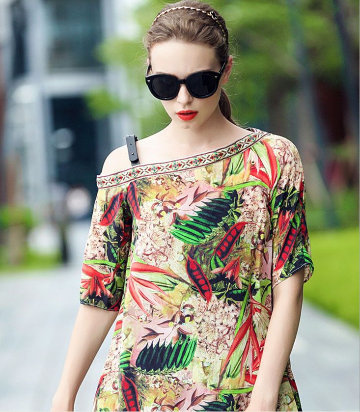 2017 Europe Women Summer New Europe Small Real Silk Printing Sexy