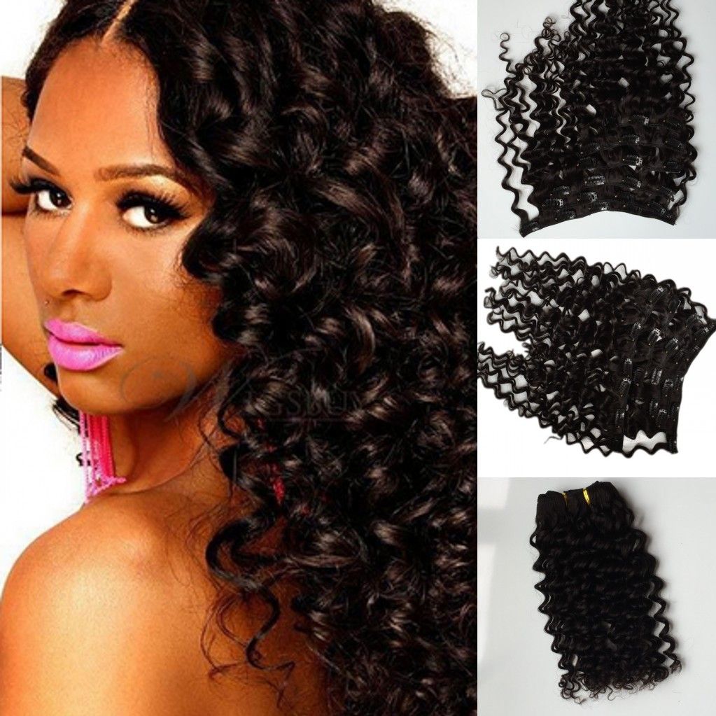Deep Curly Hair Clip In Hair Extensions Brazilian Virgin Human Clip Ins Hair Extensions Full Set