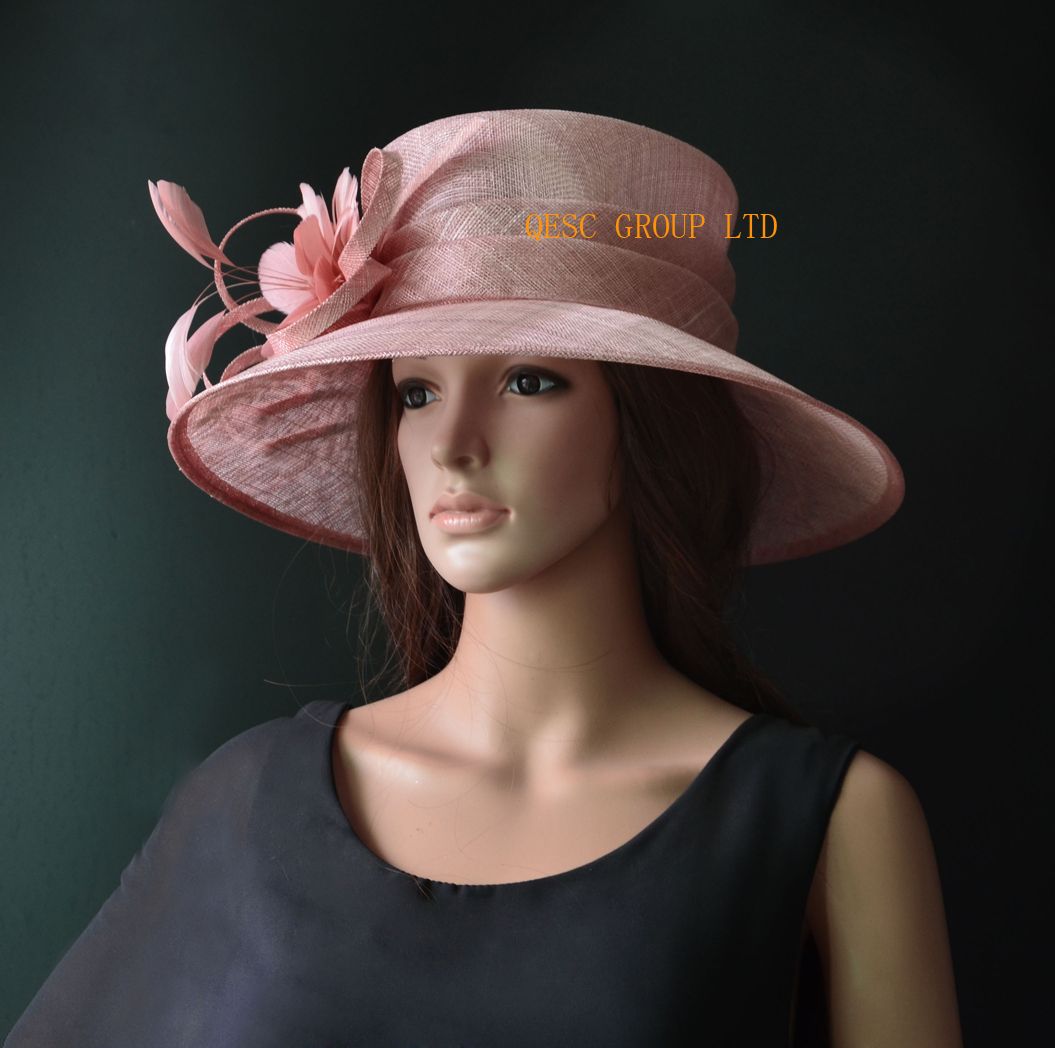Blush Pink Wide Brim Formal Dress Hat Church Sinamay Hat For Kentucky