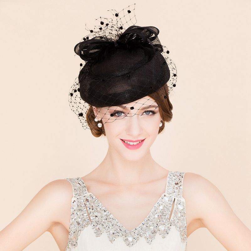 Womens Black Mesh Net Sinamay Fascinator Hat With Hair Clip Tea Party