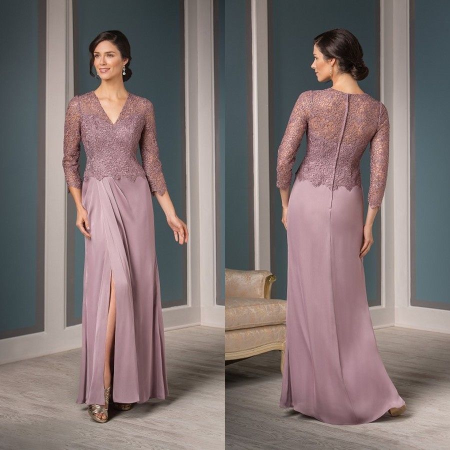 Lace Dust Pink Plus Size V Neck Mother Of The Groom Bride Dresses Front