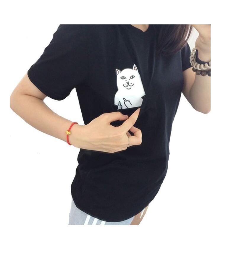 2017 Ripndip Middle Finger Cat T Shirts Men Women Hip Hop Short Sleeve