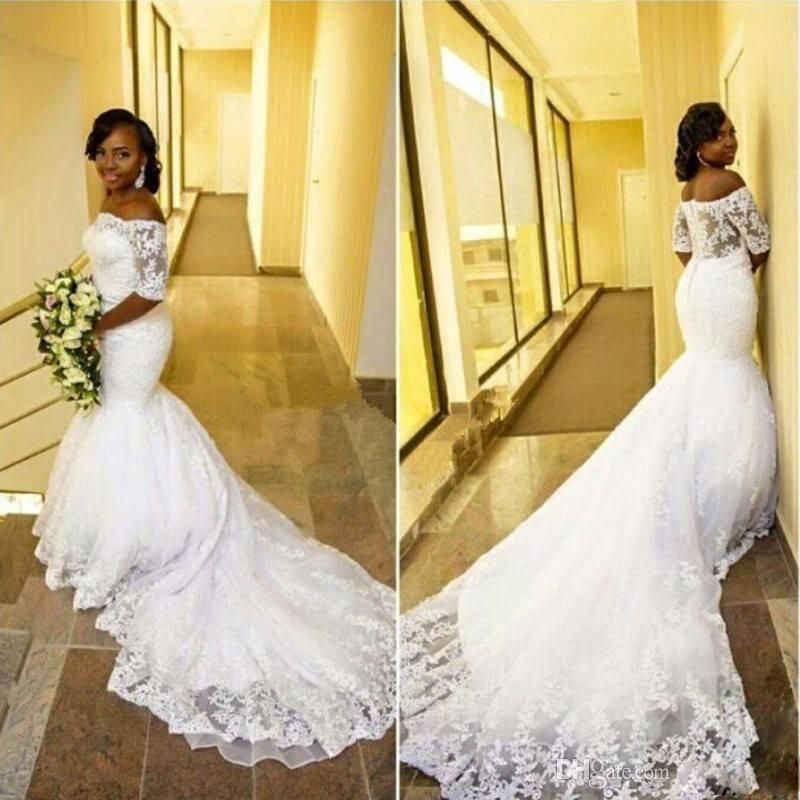 2017 Tulle Lace Black Girl South Africa Mermaid Wedding Dresses Arabic