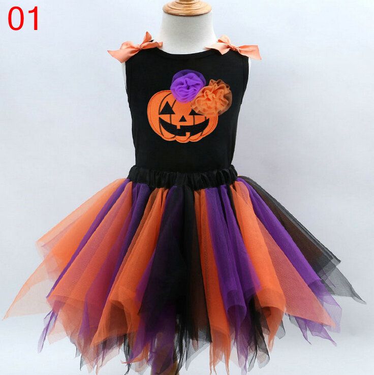 Online Cheap Baby Girls Halloween Appliqued Ruffle Tutu Dresses