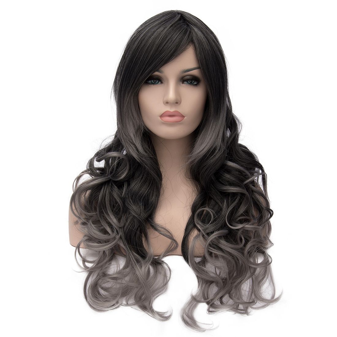 Curly Ombre Wig Synthetic Wigs Cosplay Grey Black Wig Heat Resistant