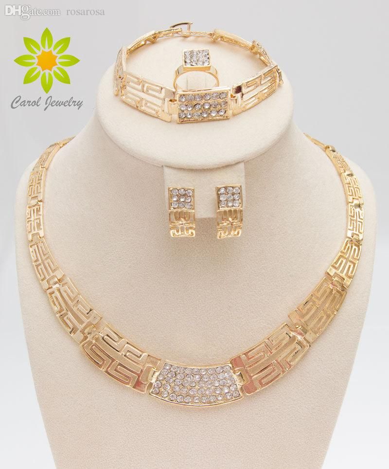 Wholesale Dubai 18k Gold Plated Costume Necklace Sets Fashion Crystal Women Party Accessories ...