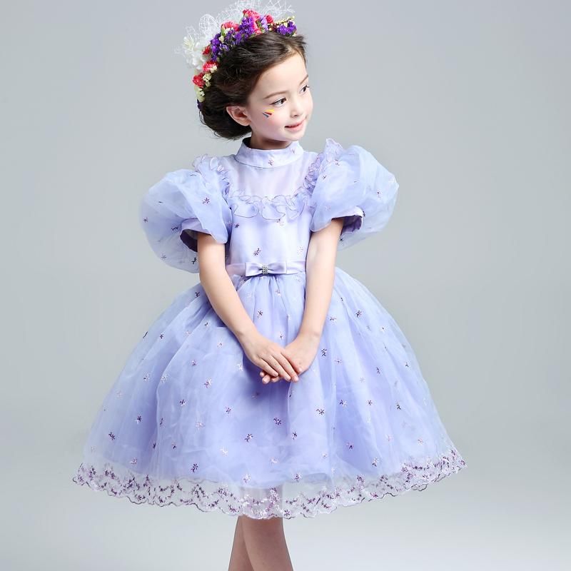 2016 Cheap Puff Sleeves Flower Girls Dresses White Kids Ball Gowns