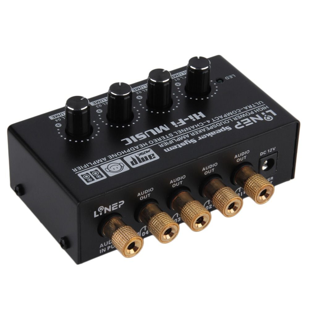 1 In 4 Out Audio Headset Amplifier Signal Amplifying Booster Preamp
