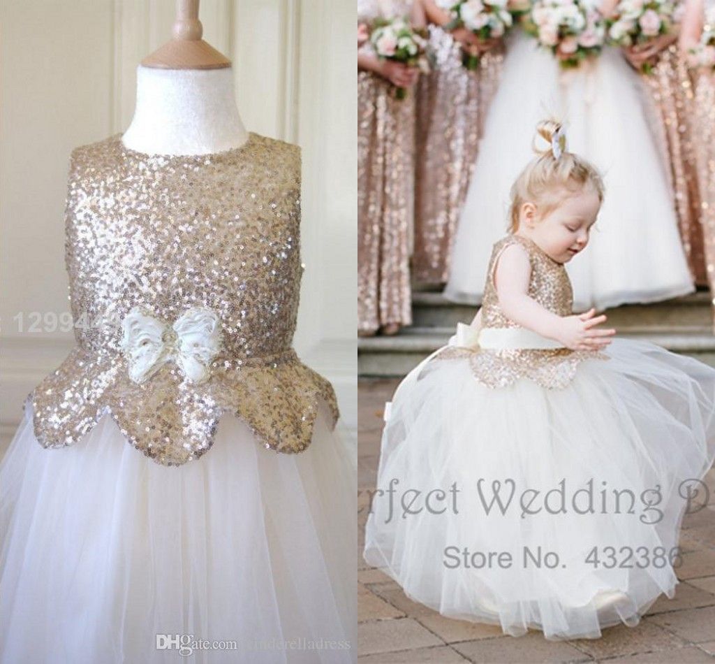 Cute Metallic Flower Girl Dresses 2016 New Kids Rose Gold ...