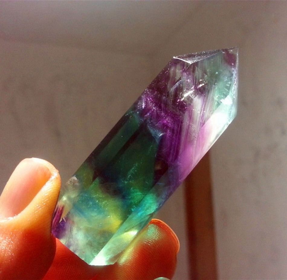 2017 50g Natural Purple And Green Fluorite Quartz Crystal Point Healing