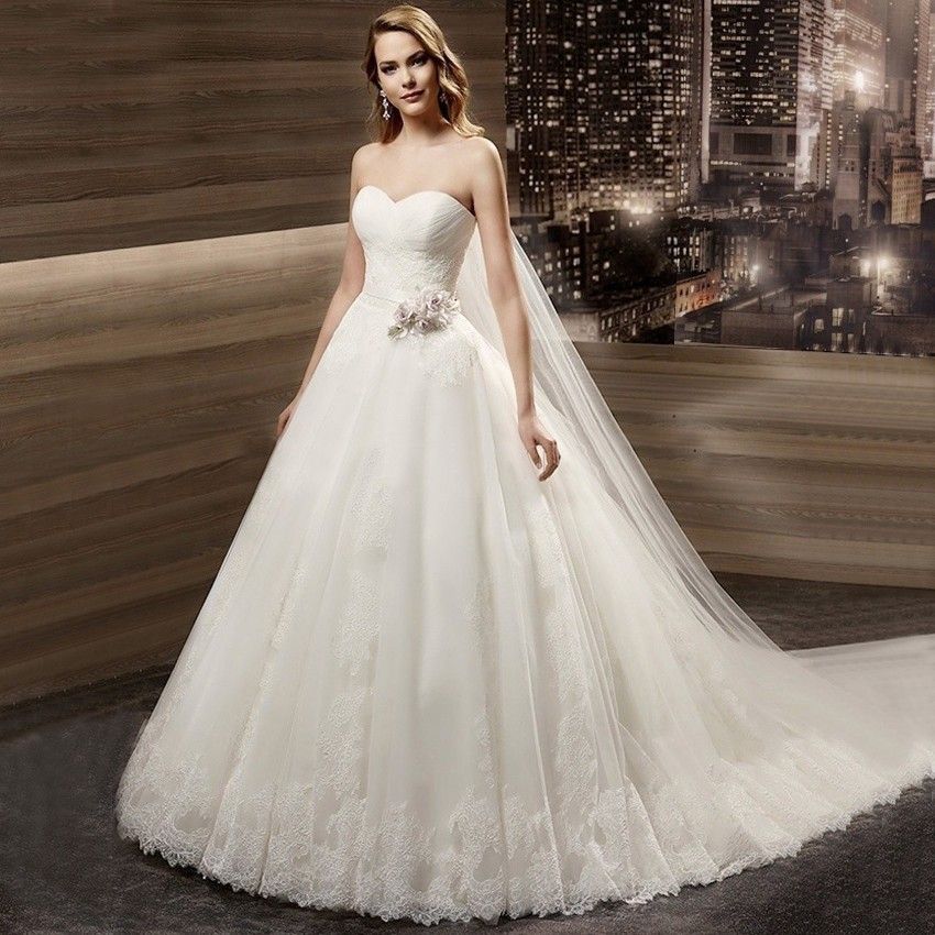 Romatic Wedding Dress A Line Sweetheart Lace Bottom Soft