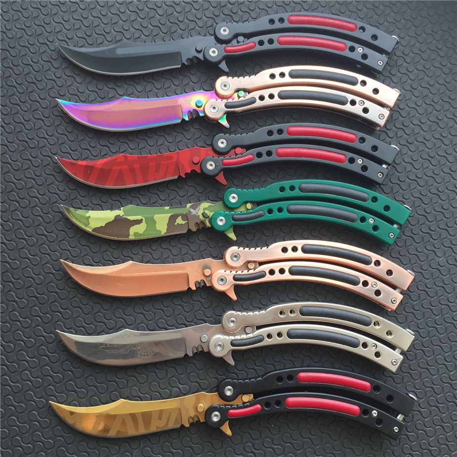 7 Styles Cs Go Butterfly Balisong Knife Cross Fire 440c Steel Clip Point Plain Sharp Metal