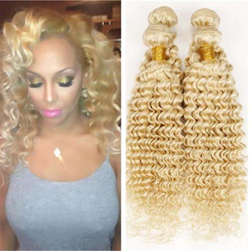 Color 613 Blonde Russian Human Hair Weave Deep Wave Hair Bundles Grade