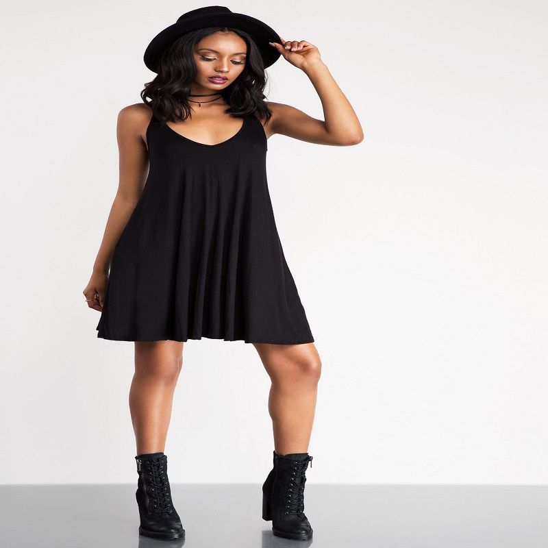 2016 Pure Milk Silk Sleeveless Black Cotton Round Neck Halter Dress Sexy Explosion Models Plus